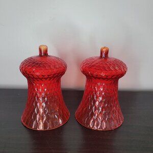 Vtg Set of 2 Ruby Red Honeycomb Glass Votive Cups Pegged Sconce Candle Holders